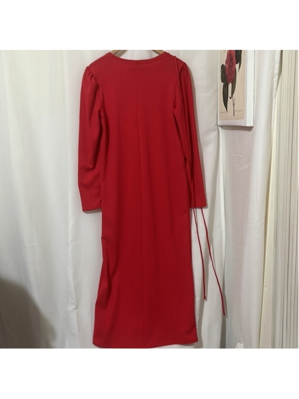 Zara Red Super Maxi Long Sleeve Dress with Optional Belt a224 - Picture 3 of 5